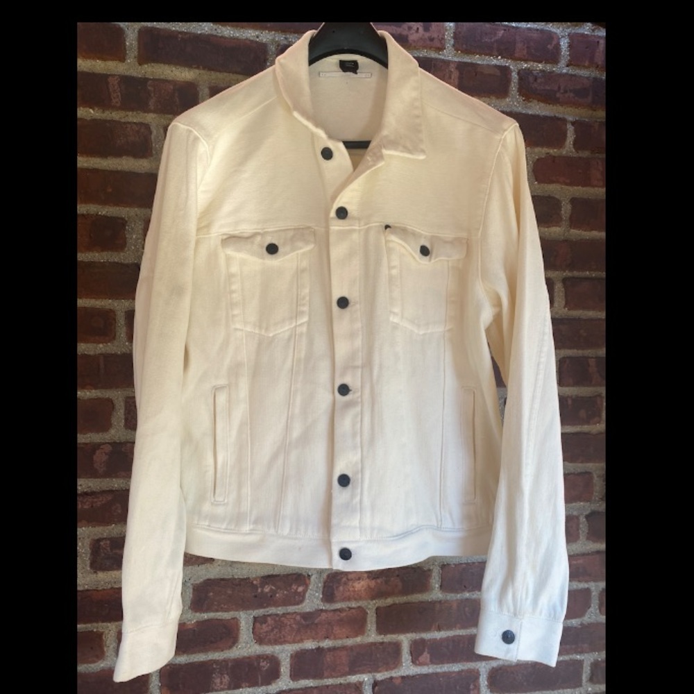 EUC Unisex XL & Denim Off White Trucker Jean Jacket Coat Casual pockets nice